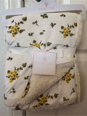 Shabby Chic Baby Girl Blanket Floral Yellow Sherpa Soft NWT New Baby Shower Gift